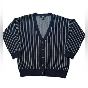 Forever 21 Blue White Striped Button Down Cardigan Sweater